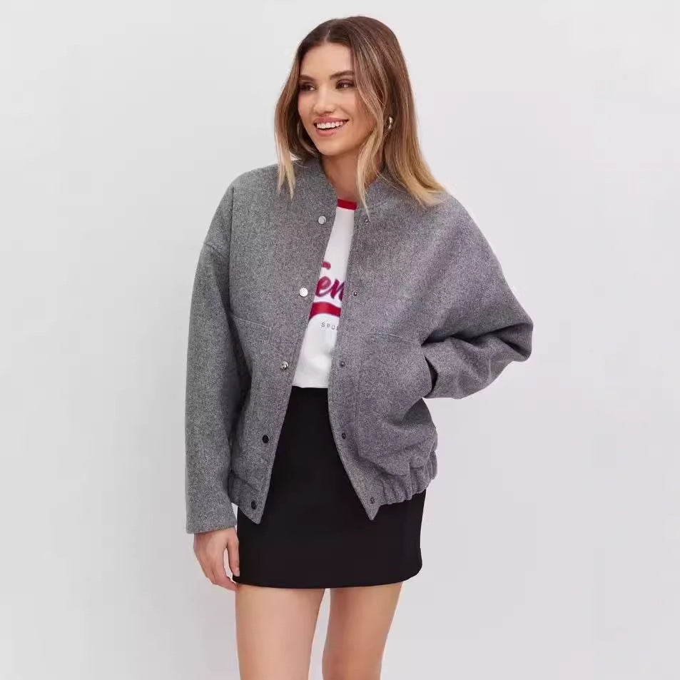 Oversized Bomber Jakke med Lommer