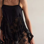 Fashionable Strapless Lace-Patchwork Black Dress