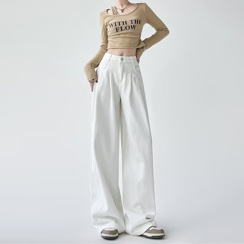 Women's White Wide-leg Straight Jeans