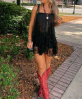 Fashionable Strapless Lace-Patchwork Black Dress
