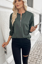 Grå Halvzipper Sweatshirt med Åpen Skulder