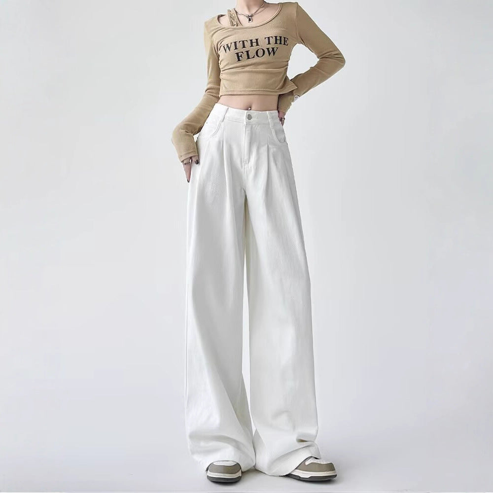 Women's White Wide-leg Straight Jeans