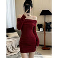 Off-shoulder Long-sleeve Womens Spring Slim-fit Dress
