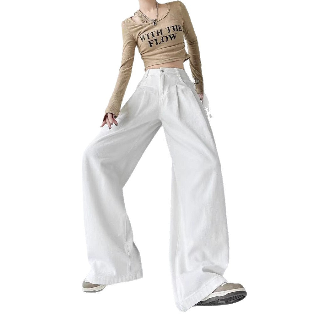 Women's White Wide-leg Straight Jeans