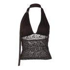 Women's Lace-spliced Deep V-neck Halter Top