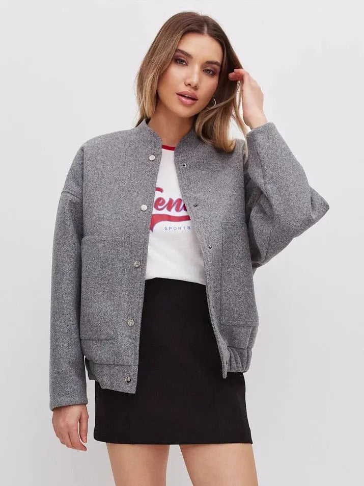 Oversized Bomber Jakke med Lommer