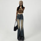 Retro Washed High-Waist Flared Jeans For Women