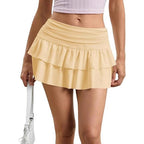 Womens Y2K Pleated Mini Skirt Low-Waist Layered And Flowing