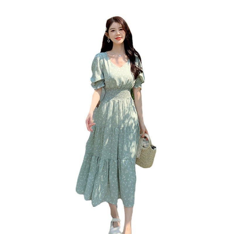 V-neck High-waist Figure-flattering Dress