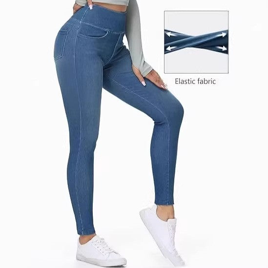 Slim Fit Bukser med Høy Midje og Lommer