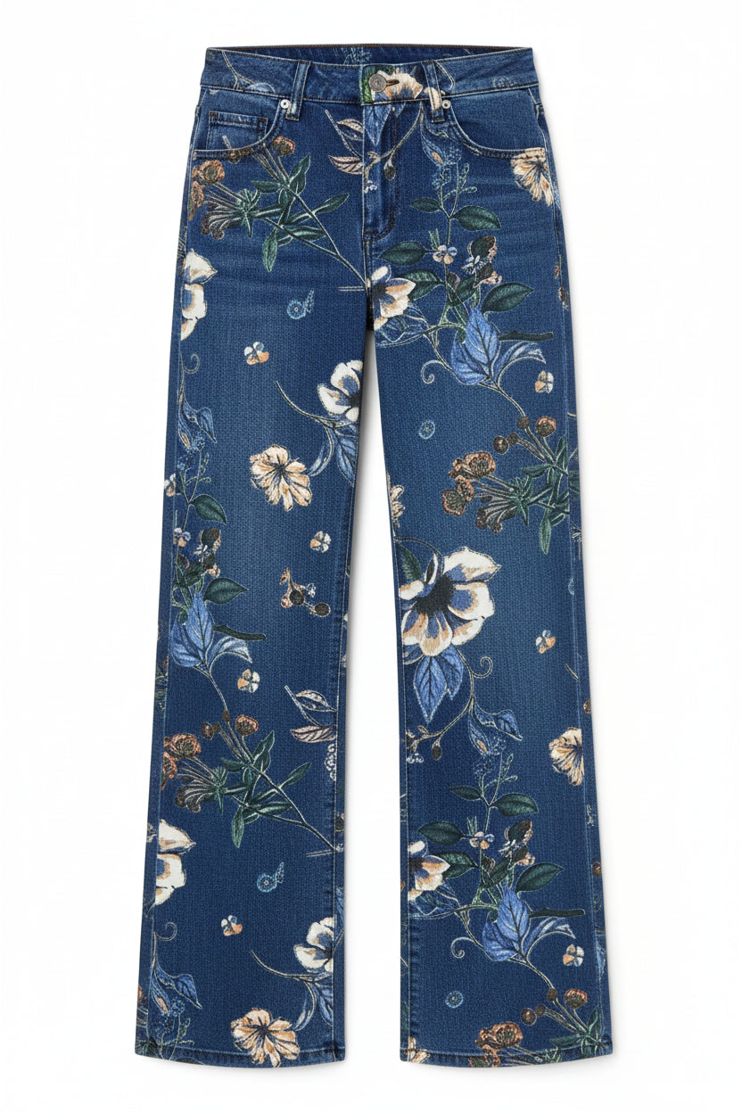 Vide Straight-jeans med Retro Print