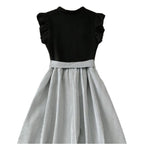 V-neck High-waisted Black-and-white Patchwork Dress