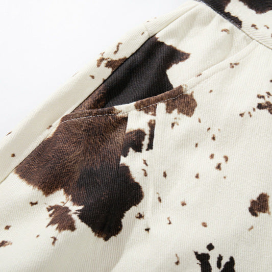 American-style Retro Cow-Motif Multi-Pocket Workshorts For Women