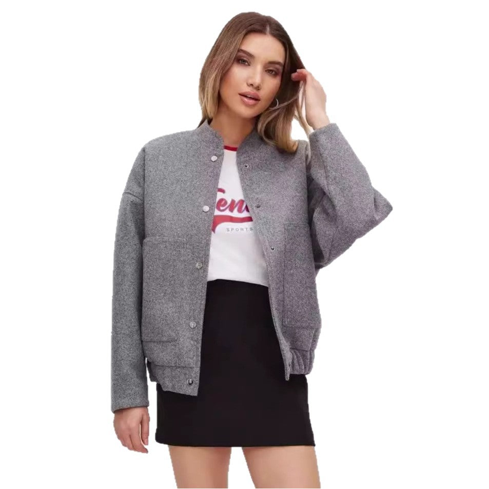 Oversized Bomber Jakke med Lommer