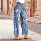 Vide Straight-jeans med Retro Print