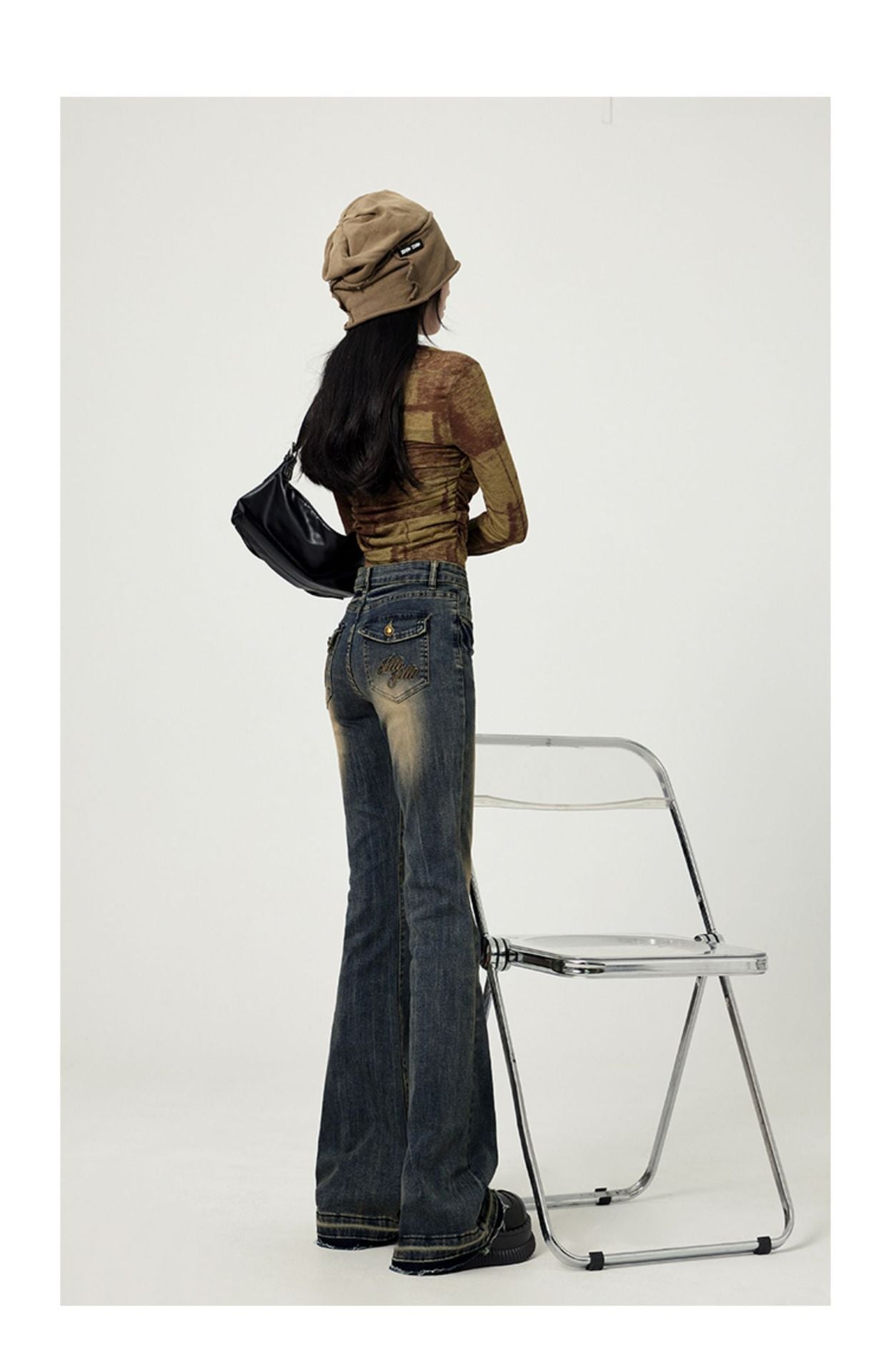 Retro Vasket Flare-jeans med Høy Midje