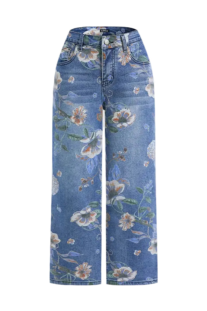 Vide Straight-jeans med Retro Print