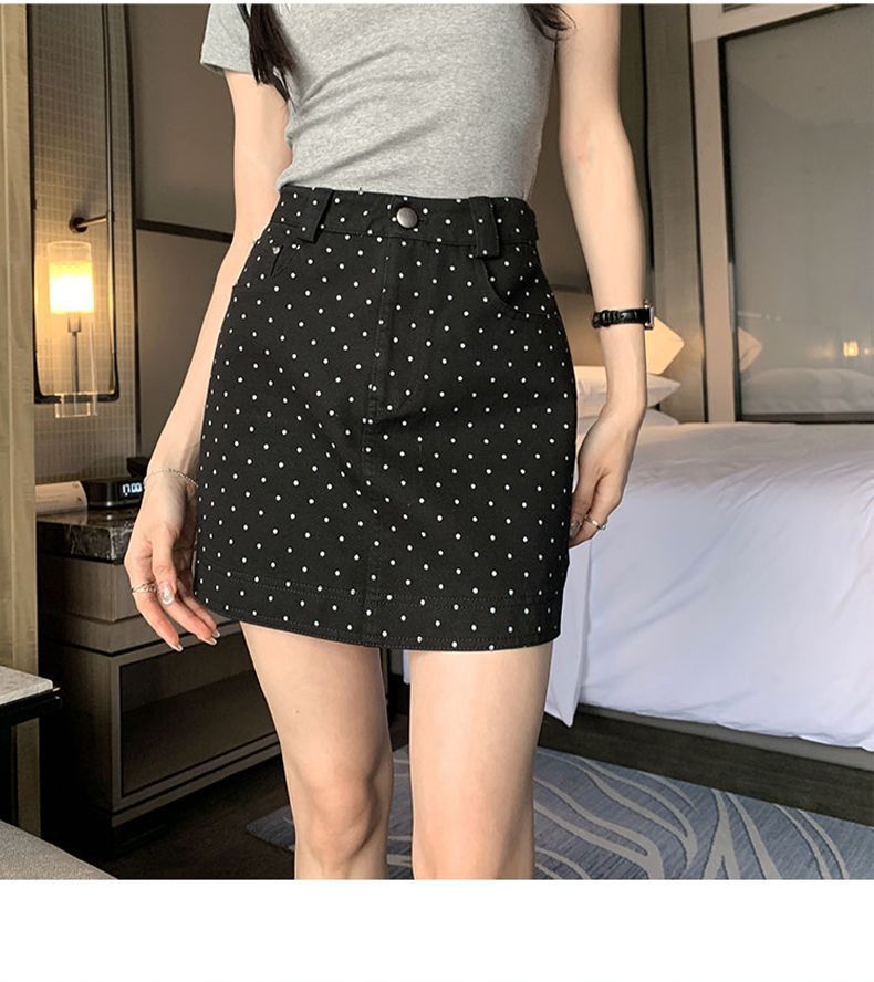 Polka-dot Denim Skirt For Women