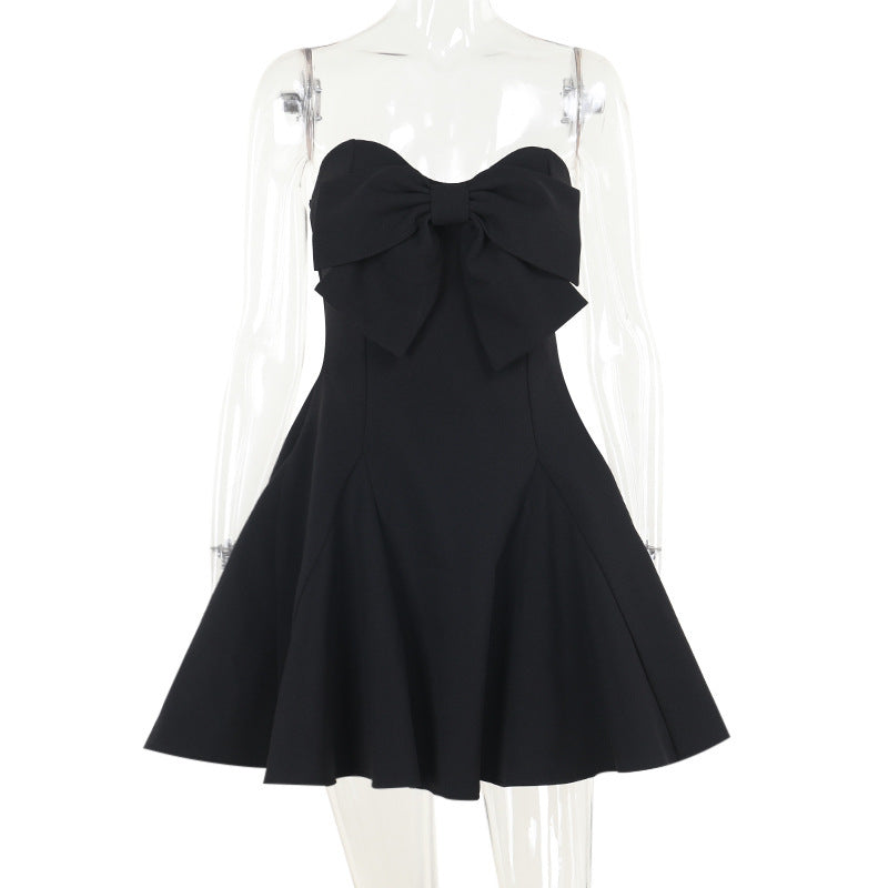 European And American-style Chic Sexy Slim-fit Bow-embellished Tube Top Short Dress