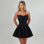 European And American-style Chic Sexy Slim-fit Bow-embellished Tube Top Short Dress