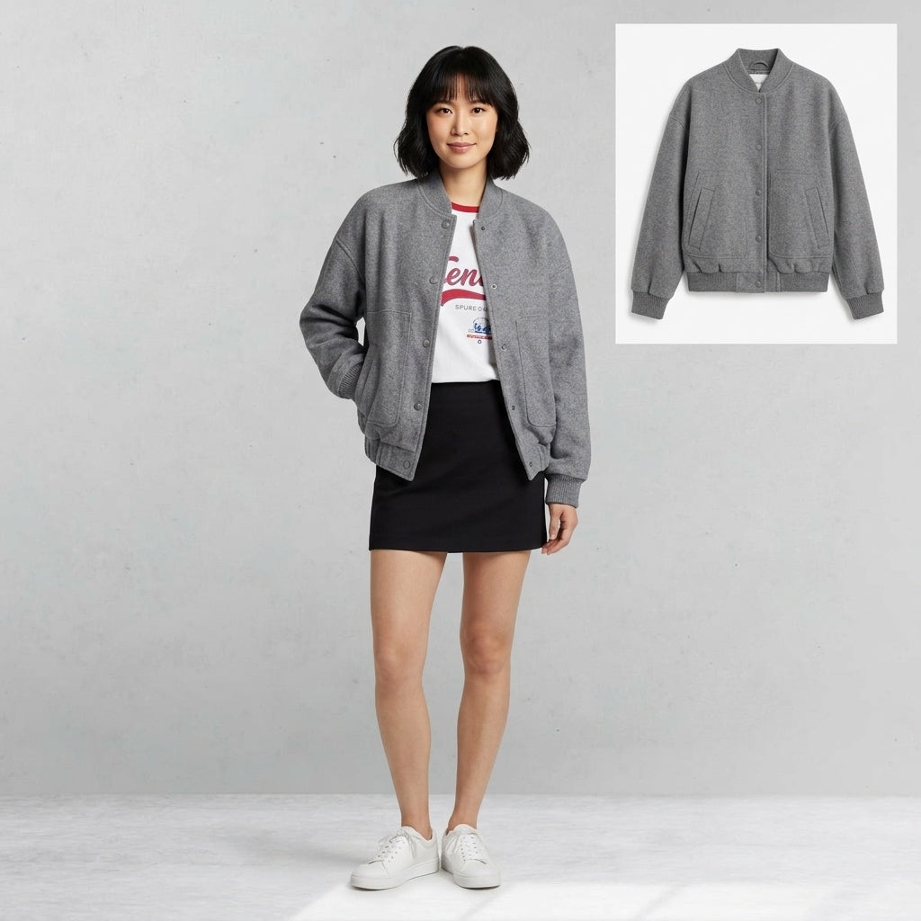 Oversized Bomber Jakke med Lommer