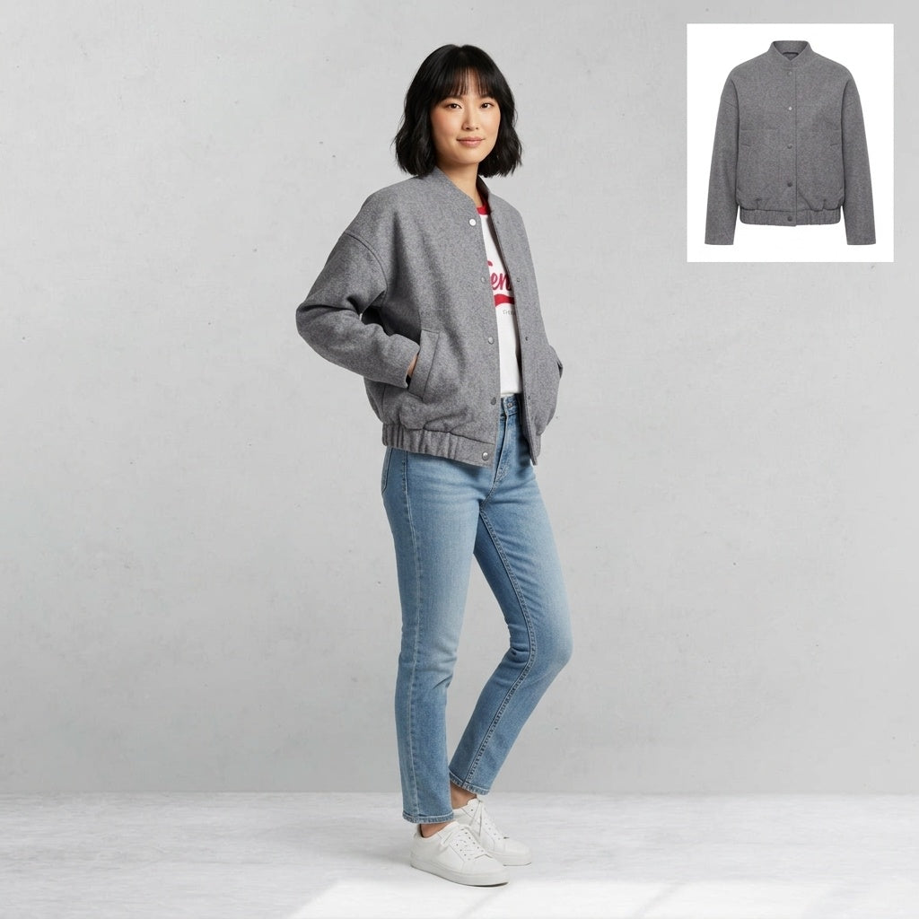 Oversized Bomber Jakke med Lommer
